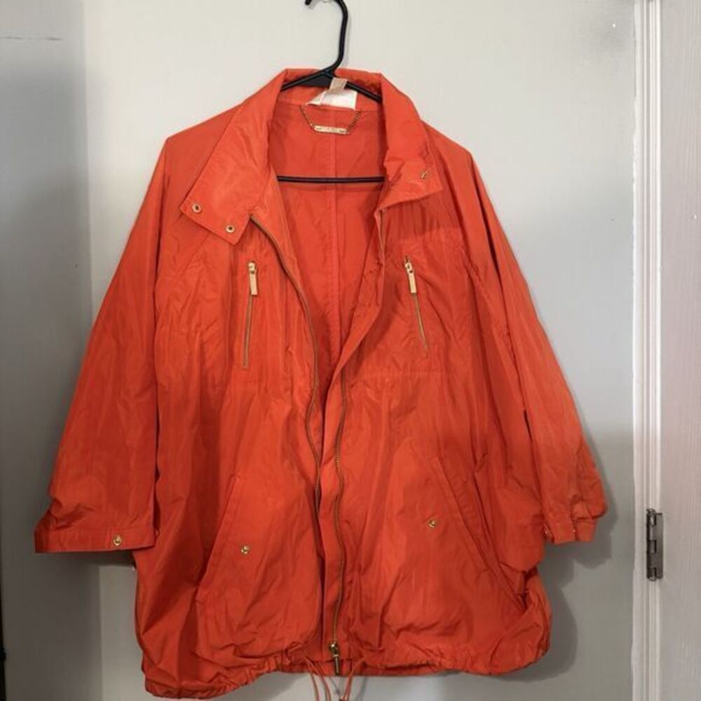 MICHAEL KORS Women's Large Batwing Sleeve Nylon Jacket Orange Packable with Bag